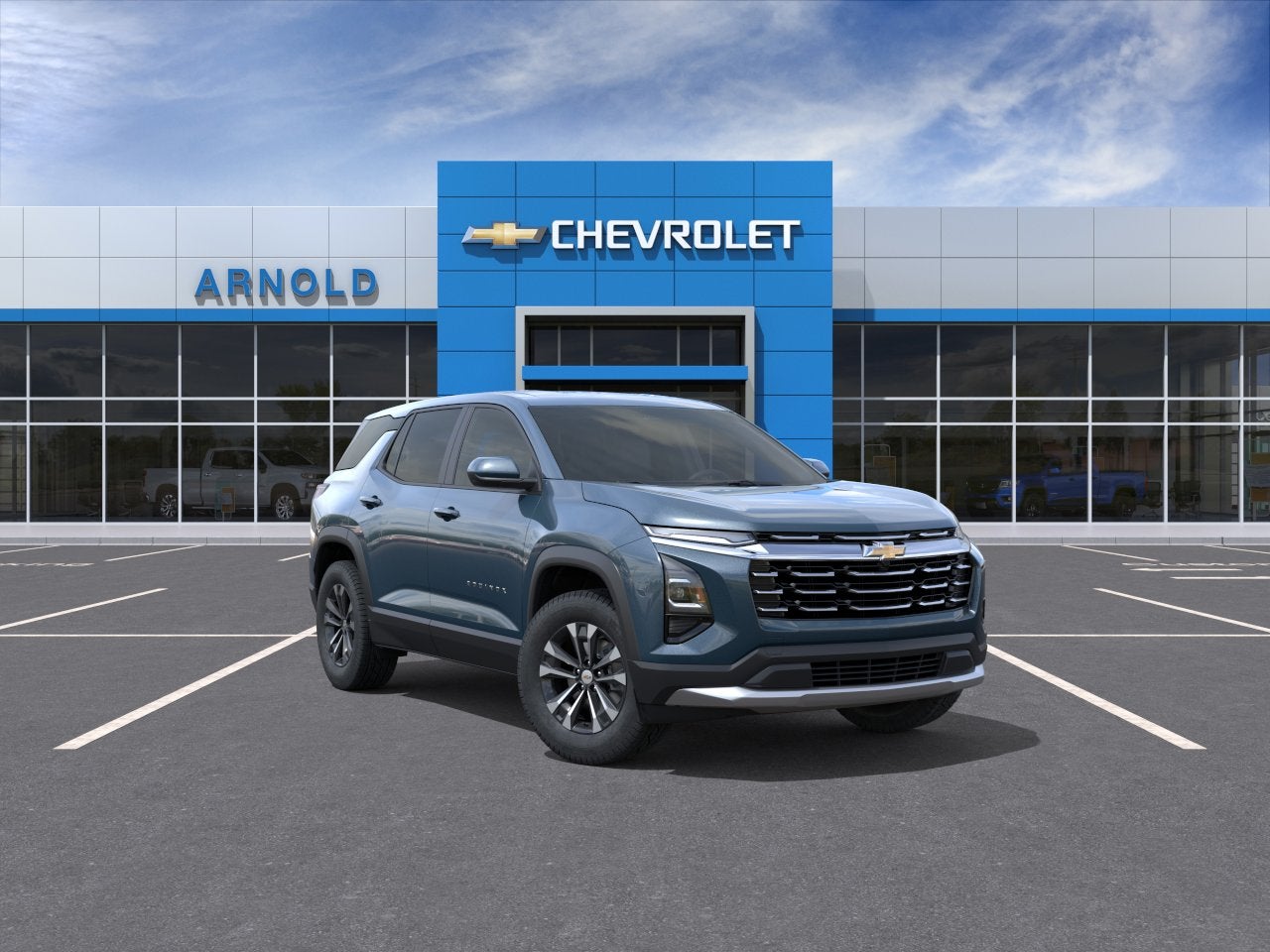 2027 Chevrolet Equinox FWD LT in Lakeshore Blue Metallic — front three-quarter view