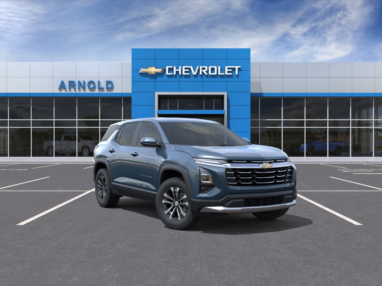 2027 Chevrolet Equinox AWD LT in Lakeshore Blue Metallic — front three-quarter view
