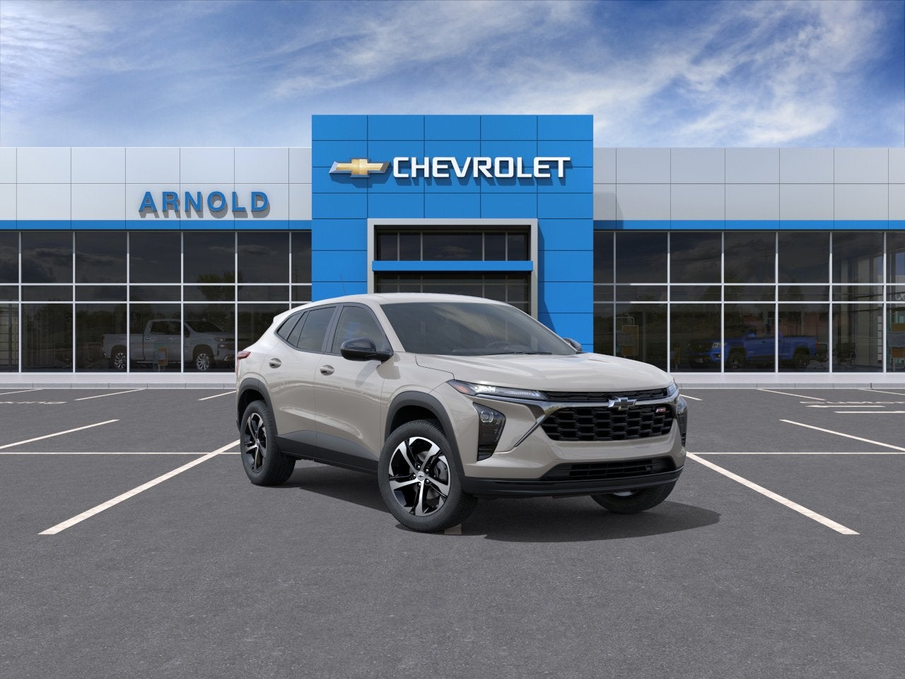 2026 Chevrolet Trax 1RS in White Sands — front three-quarter view