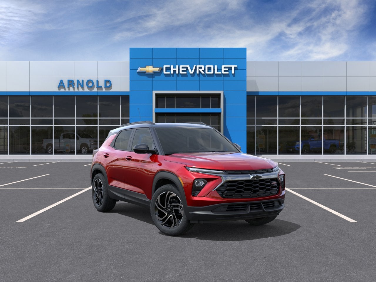 2026 Chevrolet Trailblazer RS in Apex Red — front three-quarter view